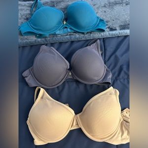 3 Thirdlove Classic Uplift Plunge Bras Sz 36 B Blue Purple Beige